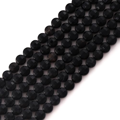 6 mm facettierte, natürliche schwarze Achatsteinperlen, Münzscheibe, Edelstein-Abstandshalter, Perlen für Schmuckherstellung, DIY, Armband, Halskette von SKKIKHYBPO