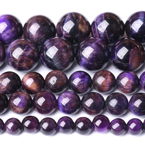 6 mm violette Tigeraugen-Steinperlen, natürlicher Edelstein, rund, lose Perlen zur Schmuck- und Armbandherstellung, 120 Stück, 2 Stränge, 81,3 cm von SKKIKHYBPO