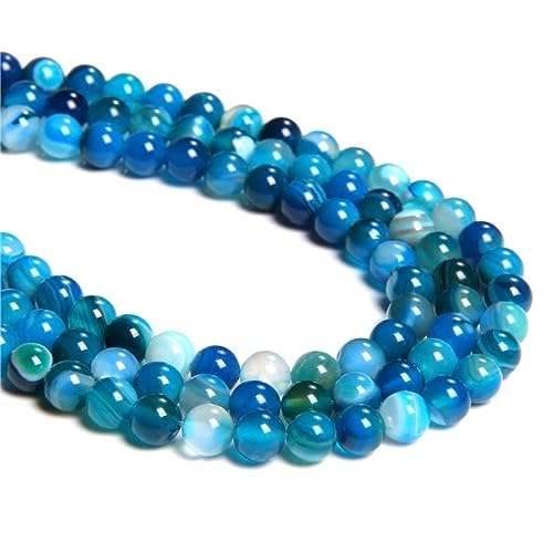 60 Stück 6 mm natürlich blau gestreifter Achat rund glatt lose Abstandshalter Perlen Lochgröße 1 mm Edelstein Energieheilung DIY Perlen für Armband Halskette Schmuckherstellung von SKKIKHYBPO