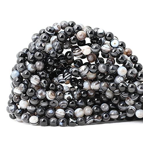 60 Stück 6 mm natürlich schwarz gestreifter Achat rund lose Perlen DIY Armband Halskette Materialien 1 Strang 38,1 cm von SKKIKHYBPO
