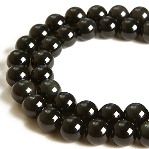 60 Stück schwarze Obsidian-Perlen, natürlich, rund, lose Perlen für Schmuckherstellung, 6 mm von SKKIKHYBPO