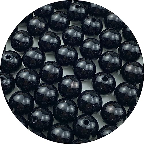 60 runde Perlen mit Loch für Armbänder, Halsketten, Schmuckherstellung, 14 mm, Schwarz von SKKIKHYBPO