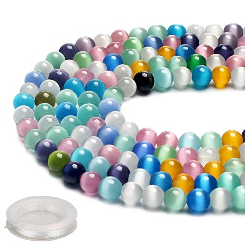 70 Stück natürliche 8 mm Heilsteine, synthetische Katzenaugen-Energiesteine, runde lose Perlen, Halbedel-Kristallperlen mit kostenloser elastischer Schnur für Schmuckherstellung 70 Stück natürliche 8 mm Heilsteine, synthetische Katzenaugen-Energiesteine, runde lose Perlen, Halbedel-Kristallperlen mit kostenloser elastischer Schnur für Schmuckherstellung von SKKIKHYBPO