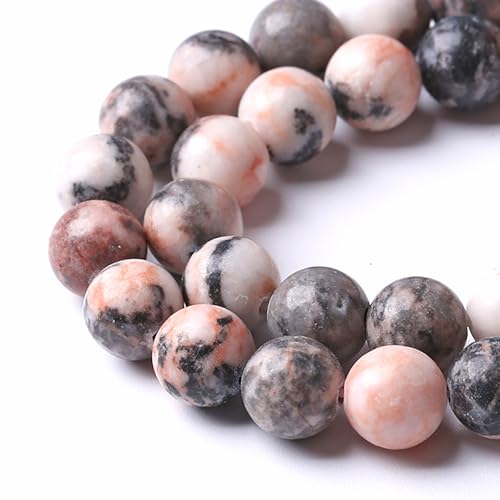 72 Stück 10 mm natürliche rosa Zebra-Jaspis, lose Abstandshalter, runde Steinperlen für Schmuckherstellung, Halsketten, Armbänder, 2 Stränge, 81,3 cm von SKKIKHYBPO