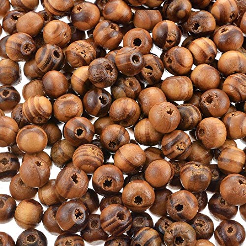 800 Stück braune Holzperlen, natürliche, runde polierte Holzperlen für Armbänder, Halsketten, Basteln: 8 mm von SKKIKHYBPO