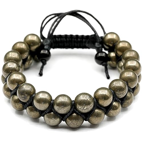 Armband mit natürlichen Pyrit-Perlen, echter Edelstein, Energiestein, Kristall, Makramee-Armband, Unisex-Armband (Herren, Pyrit) von SKKIKHYBPO