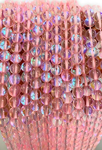 Aura-Kristall-Meerjungfrau-Glasperlen, 6 mm, 8 mm, 10 mm, 12 mm, Strang (Rosa, 12 mm) von SKKIKHYBPO