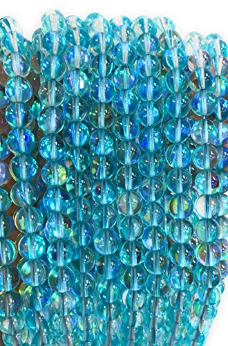 Aura-Kristall-Meerjungfrau-Glasperlen, 6 mm, 8 mm, 10 mm, 12 mm Strang (Aquamarin, 10 mm) von SKKIKHYBPO