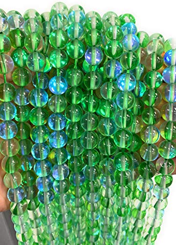 Aura-Kristall-Meerjungfrau-Glasperlen, 6 mm, 8 mm, 10 mm, 12 mm Strang (Peridot, 10 mm) von SKKIKHYBPO