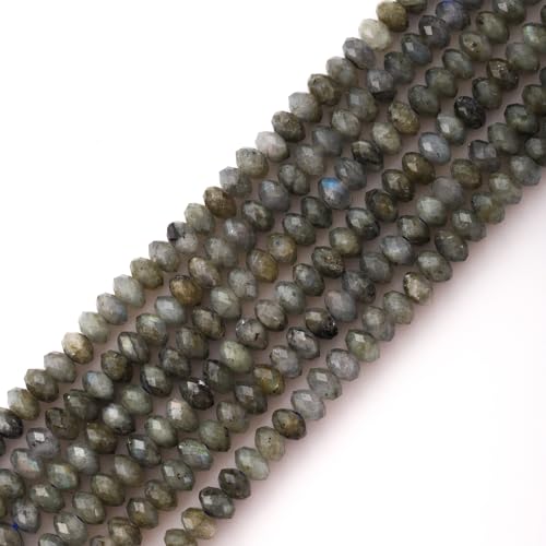 Facettierte 4 x 6 mm natürliche weiße Labradorit-Stein-Rondelle-Abstandshalter-Edelsteinperlen für Schmuckherstellung von SKKIKHYBPO