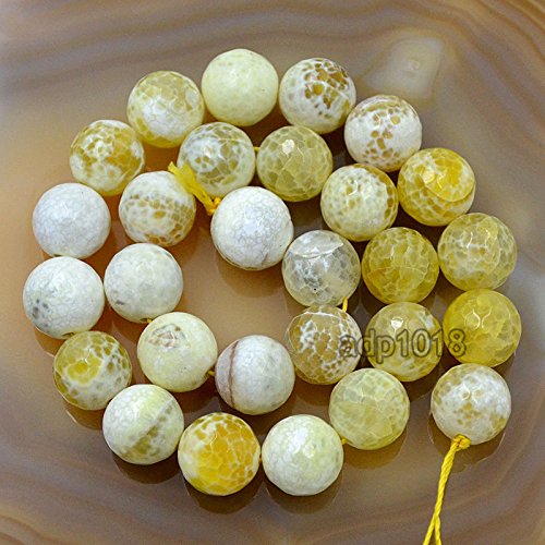 Facettierter Feuerachat-Edelstein, rund, lose Perlen, 39,4 cm Strang (14 mm, gelber Feuerachat) von SKKIKHYBPO