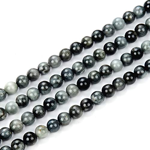 GE4-10 natürlicher Adler-Hawk's Eye-Heilstein, 10 mm, rund, lose Perlen, Edelstein-Abstandshalter (34–37 Stück) für Bastelarbeiten, Schmuckherstellung, 1 Strang von SKKIKHYBPO