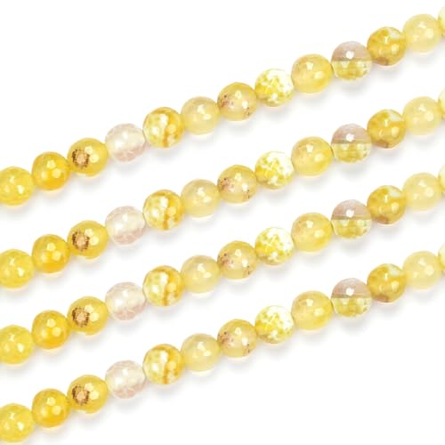 GH3-10 Stränge natürlicher facettierter gelber Feuerachat-Heilstein, 10 mm, runde lose Perlen, Edelstein-Abstandshalter (70–74 Stück) für Bastelarbeiten, Schmuckherstellung von SKKIKHYBPO