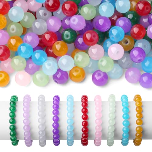Glasperlen für Armbänder, runde Glaskristallperlen für Schmuckherstellung, Ohrringe, Armbänder, Halsketten und Bastelarbeiten für Anfänger, 10 Farben, 500 Stück von SKKIKHYBPO