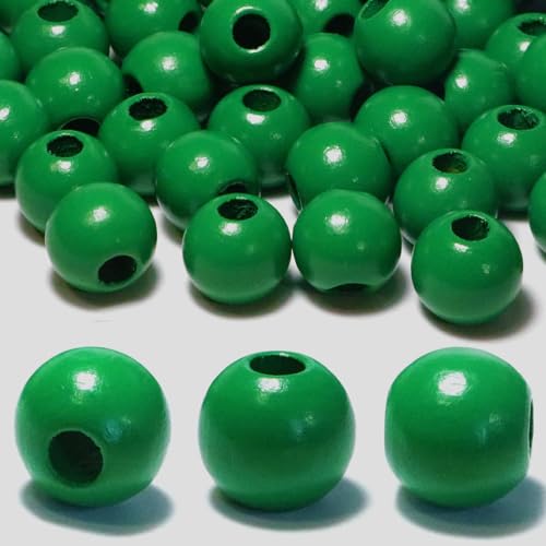 Grüne Holzperlen, 15,5–16 mm, mit 6 mm Löchern, für Bastelarbeiten, Bauernhaus-Dekoration, Makramee-Perlen (Loch: 6 mm), 240 Stück von SKKIKHYBPO