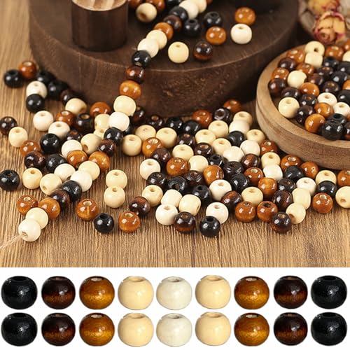 Holzperlen in natürlichen Farben, Vintage-Stil, rund, Naturbraun, großes Loch, Holzhaarperlen für Makramee, Rosenkranz, Armband, Schmuckherstellung, 9 x 10 mm, 600 Stück Holzperlen in natürlichen Farben, Vintage-Stil, rund, Naturbraun, großes Loch, Holzhaarperlen für Makramee, Rosenkranz, Armband, Schmuckherstellung, 9 x 10 mm, 600 Stück von SKKIKHYBPO
