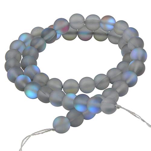 Matte Aurora-Kristallglasperlen, Edelstein, 10 mm, grauer, mattierter Glitzer, glänzende Meerjungfrau-Perlen, rund, lose Perlen, mattierter Mondstein für Schmuckherstellung von SKKIKHYBPO