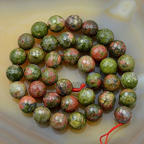 Natürliche Edelsteine, facettierte, runde Abstandshalter, lose Perlen, 4 mm bis 10 mm (10 mm, facettierter Unakit) von SKKIKHYBPO