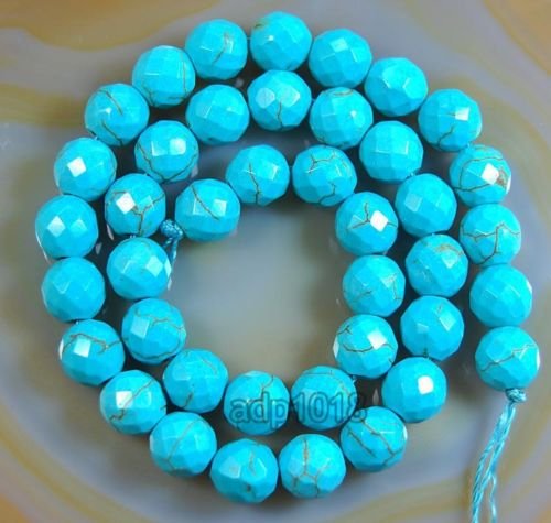 Natürliche Edelsteine, facettierte, runde Abstandshalter, lose Perlen, 4 mm bis 10 mm (10 mm, facettierter blauer Howlith, Türkis) von SKKIKHYBPO