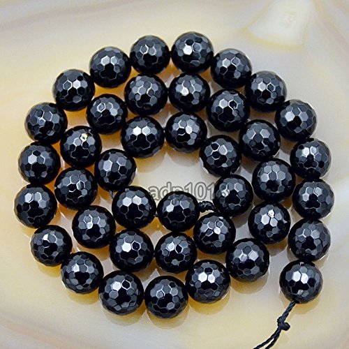 Natürliche Edelsteine, facettierte, runde Abstandshalter, lose Perlen, 4 mm bis 10 mm (10 mm, facettierter schwarzer Achat) von SKKIKHYBPO