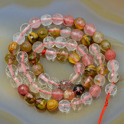 Natürliche Edelsteine, facettierte, runde Abstandshalter, lose Perlen, 4 mm bis 10 mm (6 mm, facettierter Wassermelonen-Quarz) von SKKIKHYBPO
