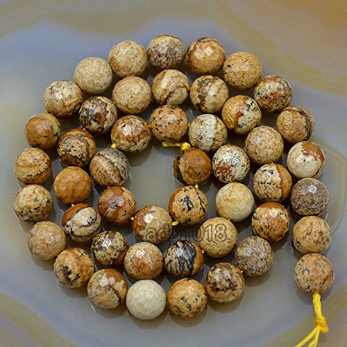 Natürliche Edelsteine, facettierte, runde Abstandshalter, lose Perlen, 4 mm bis 10 mm (8 mm, facettierter Bildjaspis) von SKKIKHYBPO