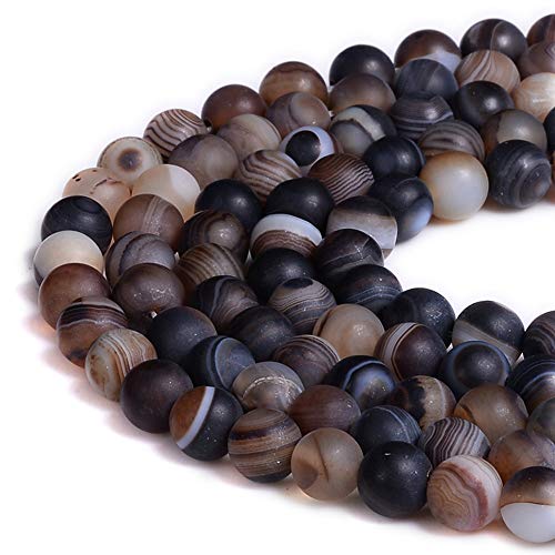 Natürliche Edelsteine, lose Perlen, glatt, rund, ca. 38,1 cm, DIY-Armband, Halskette für Schmuckherstellung (6 mm, mattbrauner Streifenachat) von SKKIKHYBPO