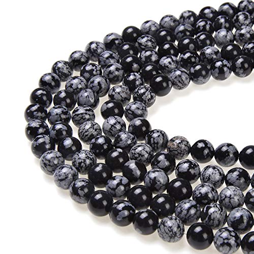 Natürliche Edelsteine, lose Perlen, matt, ca. 39,4 cm, DIY-Armband, Halskette für Schmuckherstellung (6 mm, Schneeflocken-Obsidian) von SKKIKHYBPO