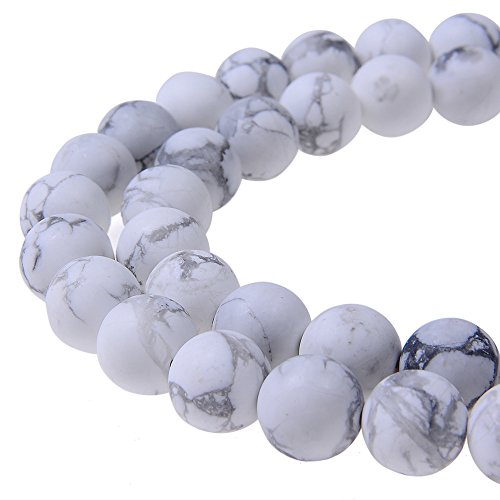 Natürliche Edelsteine, lose Perlen, matt, ca. 39,4 cm, DIY-Armband, Halskette zur Schmuckherstellung (10 mm, mattschwarzer Howlith gestreift) von SKKIKHYBPO
