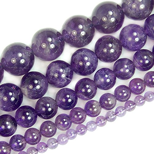 Natürliche Edelsteinperlen, glatt, rund, lose, 4 mm, 6 mm, 8 mm, 10 mm, 12 mm (12 mm, Amethyst) von SKKIKHYBPO