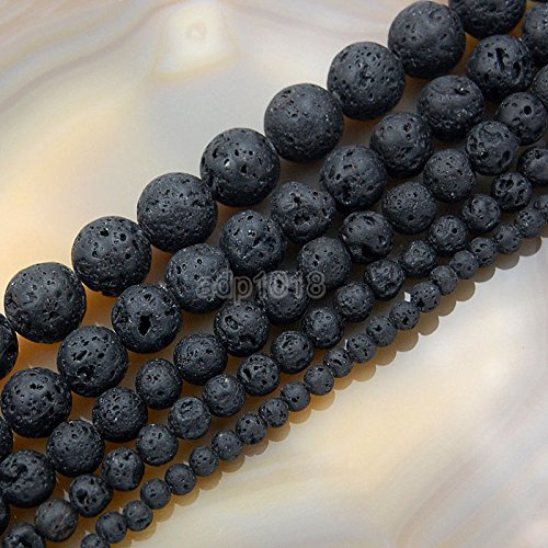 Natürliche Edelsteinperlen, glatt, rund, lose Perlen, 4 mm, 6 mm, 8 mm, 10 mm, 12 mm (4 mm, Black Rock Lava) von SKKIKHYBPO