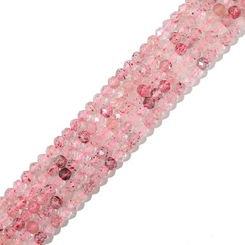 Natürliche Erdbeer-Kristallperlen, 4 x 2 mm, facettierte Rondelle, lose Halbedelsteinperlen für Schmuckherstellung, 120 Stück von SKKIKHYBPO