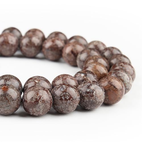 Natürliche Kaffee-Jaspis-Perlen, rund, lose Edelsteine zur Schmuckherstellung, 10 mm braune Kristallperlen für Armbänder (35–37 Stück, 10 mm, Kaffee-Schnee-Jaspis) von SKKIKHYBPO