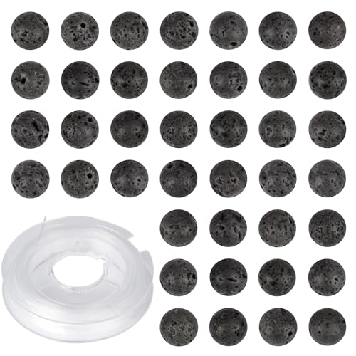 Natürliche Steine, echte Steine, runde Lava-Perlen, 8 mm, 100 Stück, lose Edelstein-Lochgröße 1 mm, glatte Perlen für Armbänder, Halsketten, Ohrringe (schwarze Lava, 8 mm) von SKKIKHYBPO