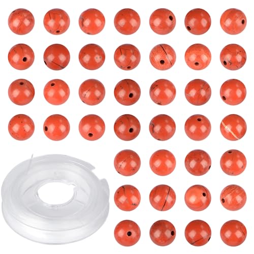 Natürliche Steine, echte Steine, runde Perlen zum Selbermachen, roter Jaspis, 8 mm, 100 Stück, lose Edelstein-Lochgröße 1 mm, glatte Perlen für Armbänder, Halsketten, Ohrringe (roter Jaspis, 8 mm) von SKKIKHYBPO
