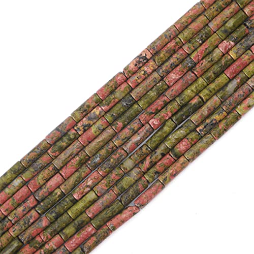 Natürliche Unakit-Röhrenperlen, Zylinder, 4 x 13 mm, 38 cm/Strang, Steinperlen zur Schmuckherstellung von SKKIKHYBPO