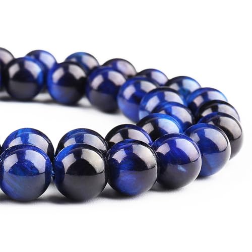 Natürliche blaue Tigerauge-Perlen zur Schmuckherstellung, 6 mm, Edelstein-Armbänder, runde lose Kristallperlen (58–60 Stück, 6 mm, blaues Tigerauge) von SKKIKHYBPO