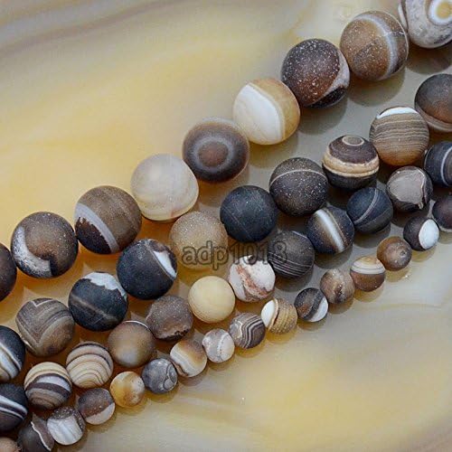 Natürliche matte Achat-Edelsteinperlen, rund, lose Perlen, Strang, 6 mm, 8 mm, 10 mm, 12 mm (12 mm, Kaffee-Streifen) von SKKIKHYBPO