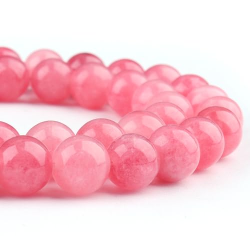 Natürliche rosa-weiße Jadeperlen für Schmuckherstellung, Edelstein-Armbänder, 10 mm, runde Kristallperlen (35–37 Stück, 10 mm, rosa-weiße Jade) von SKKIKHYBPO
