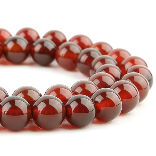 Natürliche rote Achat-Perlen für Schmuckherstellung, Karneol, Edelstein-Armbänder, 10 mm, runde lose Kristallperlen (35–37 Stück, 10 mm, roter Achat) von SKKIKHYBPO