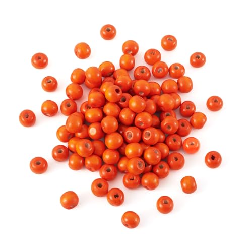 Natürliche runde Holzperlen, 10 mm, orangefarbene Holzkugeln, Abstandshalter für Schmuckherstellung, 200 Stück von SKKIKHYBPO