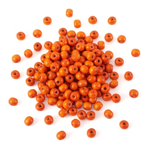 Natürliche runde Holzperlen, 8 mm, orangefarbene Holzkugeln, Abstandshalter für Schmuckherstellung, 200 Stück von SKKIKHYBPO