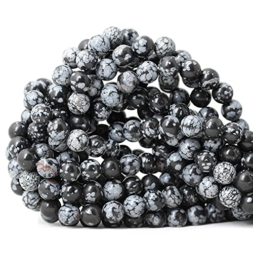Natürliche schwarze Schneeflocken-Obsidian-Edelsteine, rund, lose Perlen, Steinperlen für Schmuckherstellung, DIY, 1 Strang, 38,1 cm, 45 Stück von SKKIKHYBPO