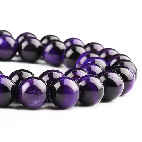 Natürliche violette Tigeraugen-Perlen zur Schmuckherstellung, Edelstein-Armbänder, 10 mm, runde Kristallperlen (35–37 Stück, 10 mm, violettes Tigerauge) von SKKIKHYBPO