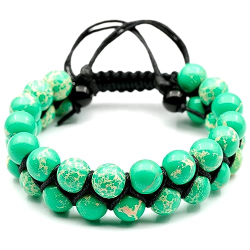 - Natürlicher grüner imperialer Jaspis, Perlenarmband, echter Edelstein, Entspannungsstein, Kristall, Makramee-Armband, Unisex-Armband (Damen, grüner Imperial-Jaspis) von SKKIKHYBPO