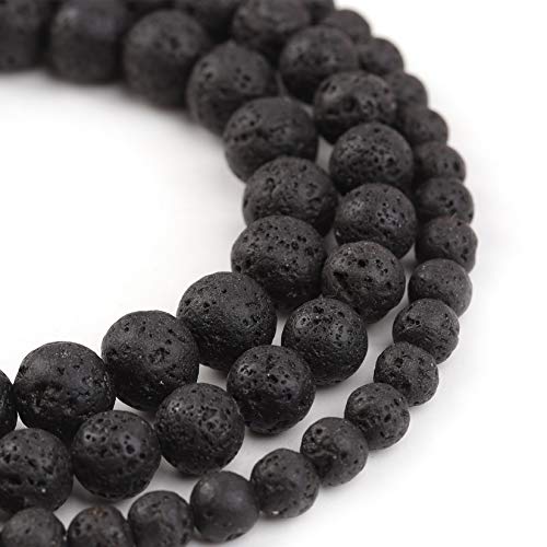 Natürlicher schwarzer Lava, poliert, rund, glatt, Schmuckherstellung, 38,1 cm (schwarze Lava, 6 mm) von SKKIKHYBPO