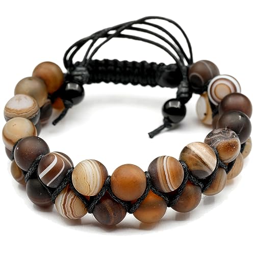 - Natürliches, mattbraunes Achat-Perlenarmband, echter Edelstein, königlicher Achat, Kristall, Makramee-Armband, Unisex-Armband (Herren, mattbrauner Achat) von SKKIKHYBPO