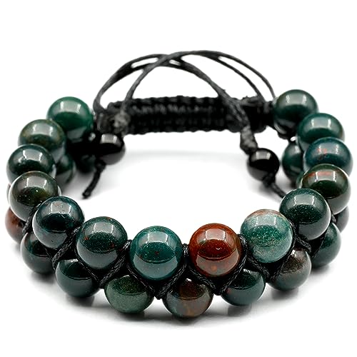 - Natürliches Blutstein-Perlenarmband, echter Edelstein, Energiestein, Kristall, Makramee-Armband, Unisex-Armband (Herren, Blutstein) von SKKIKHYBPO