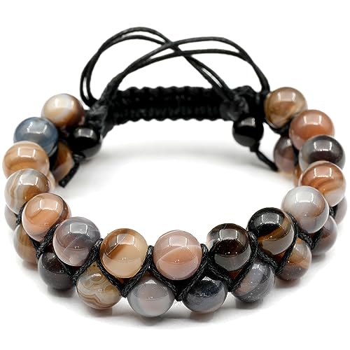 - Natürliches Botswana-Achat-Perlenarmband, echter Edelstein, Stärke, Kristall, Makramee-Armband, Unisex-Armband (Herren, Botswana-Achat) von SKKIKHYBPO