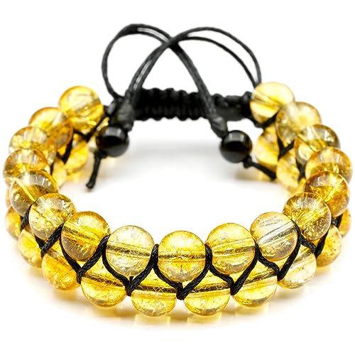- Natürliches Citrin-Perlenarmband, echter Edelstein, Energiestein, Kristall, Makramee-Armband, Unisex-Armband (Damen, Citrin) von SKKIKHYBPO